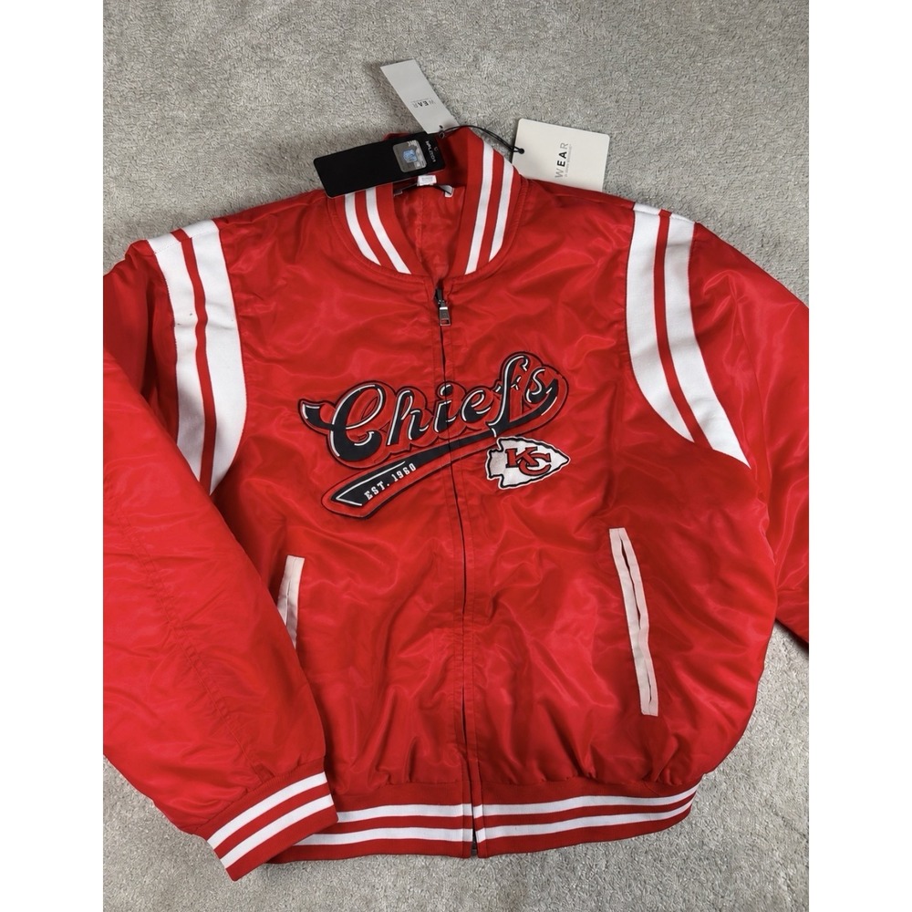 Kansas City Chiefs Womens Large Wear x Erin Andrew's Bomber Stitched Jacket NWT